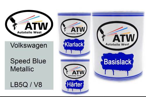 Volkswagen, Speed Blue Metallic, LB5Q / V8: 1L Lackdose + 1L Klarlack + 500ml Härter - Set, von ATW Autoteile West.